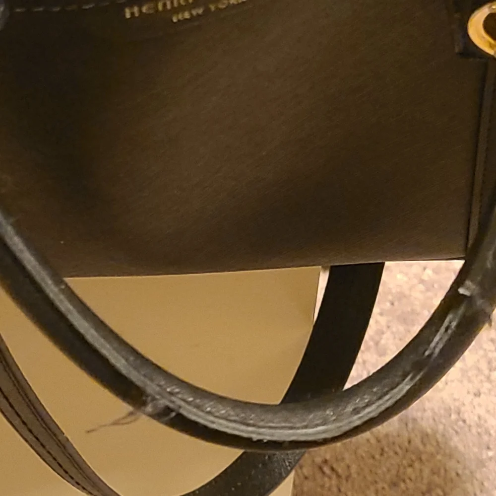henri bendel Black Saffiano Leather Laptop Tote with Gold Hardware
